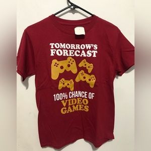 Boys size M Dark Red  100% Chance of Video Games print tee shirt